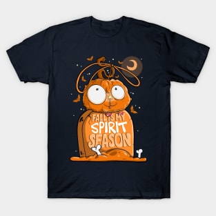 Festive Pumpkin and Graveyard - Fall is My Spirit Season T-Shirt